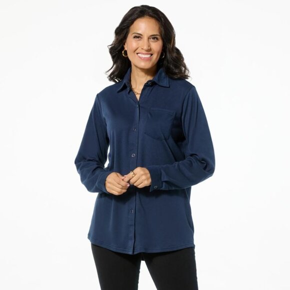 HUE Long Sleeve Nap Shirt Plus Size 3X Collared Twighlight Blue Solid Career NEW - Picture 1 of 5